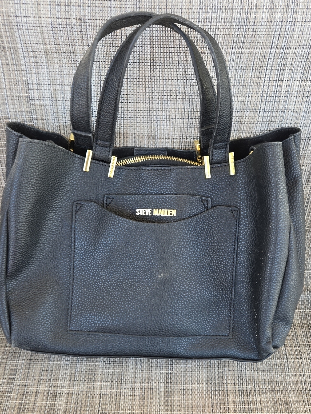 Steve Madden Black Pebbled Leather Tote with Gold Hardware